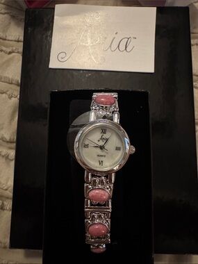 Aria Pink Stone Sterling silver  Women's Bracelet Watch